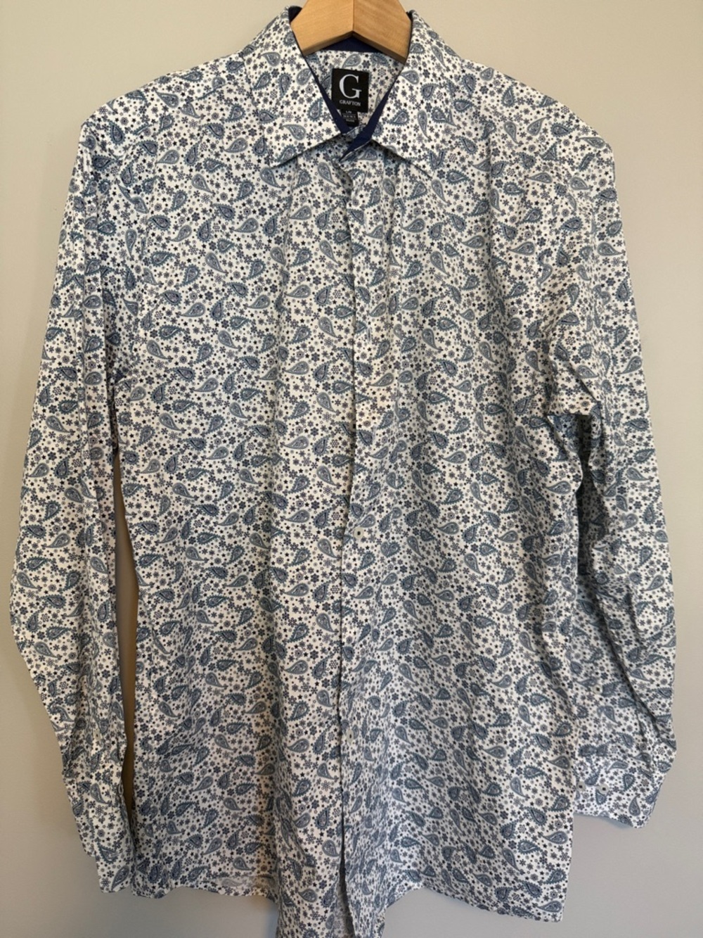 G-Star Raw White & Blue Paisley Long-Sleeve Dress Shirt